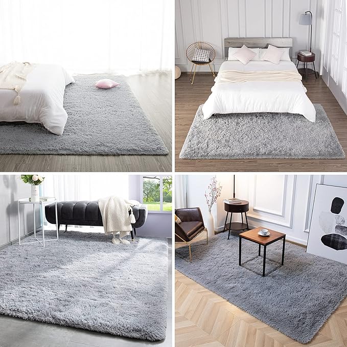 TWINNIS Super Soft Shaggy Rugs Fluffy Carpets, 5x8 Feet, Indoor Modern Plush Area Rugs for Living Room Bedroom Kids Room Nursery Home Decor, Upgrade Anti-Skid Rectangular Fuzzy Rug, Grey