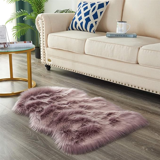 EasyJoy Ultra Soft Fluffy Shaggy Area Rug Faux Fur Rug Chair Cover Seat Pad Fuzzy Area Rug for Bedroom Floor Sofa Living Room (2 x 3 ft Sheepskin, Light Purple)