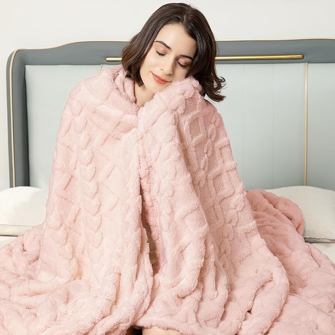 Aganear Twin Blanket - 3D Stylish Design, Lightweight Blanket Super Soft, Warm, Decorative Present for All Seasons, Portable Throw Blankets for Couch, Sofa, Bed, Car(60"×80", Pink)
