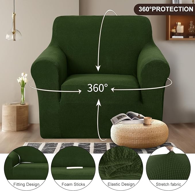U-NICE HOME Stretch Recliner Chair Cover, Pet Friendly Armchair Slipcover Furniture Protector, Washable Couch Cover, Bronze Green