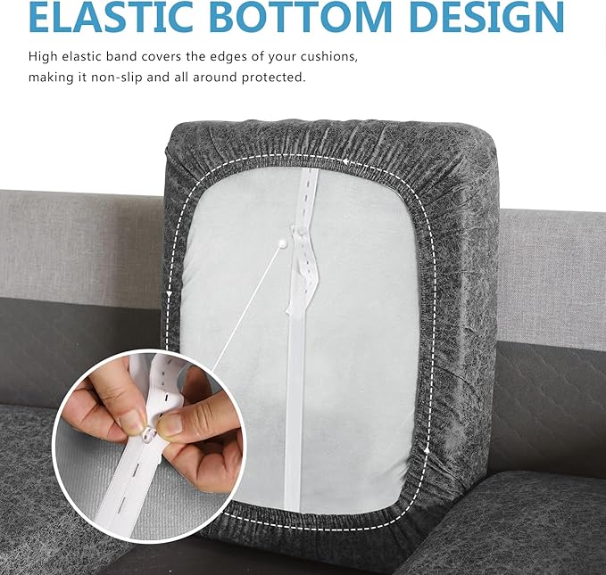 Leather Look Couch Cushion Covers Sofa Seat Slipcovers Sets Couches Furniture Protector for Sectional Armchair Loveseat Pets Kids Stretch Spandex Fabric (3 Cushion Sofa, Light Grey-04)