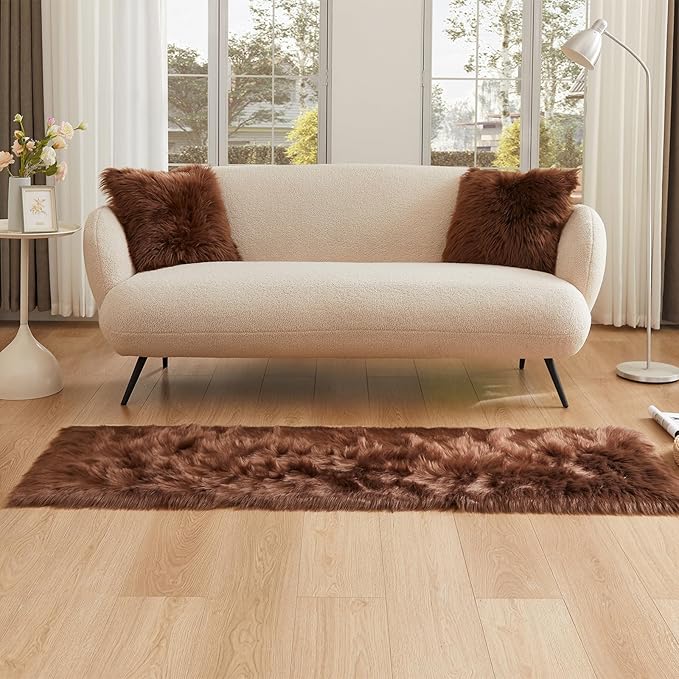 EasyJoy Ultra Soft Fluffy Rugs Faux Fur Rug Chair Cover Seat Pad Fuzzy Area Rug (2x6 ft Rectangle, Coffee)