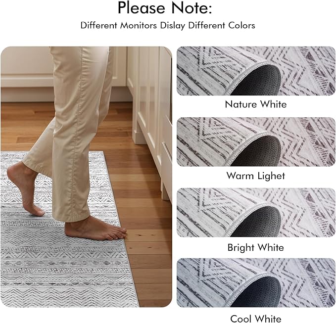 4x5 Washable Entryway Area Rug: Modern Moroccan Runner Rugs Indoor Soft Non Slip Door Mat for Living Room Low Pile Thin Floor Carpet for Kitchen Dining Room Bedroom Home Office Decor(4x5,Grey)
