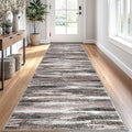 Lansny Modern Abstract Runner Rug 2.6x10, Dark Light Brown White Washable Long Kitchen Runner Non-Slip Soft Hallway Rug Runner Thin Print Faux Wool Carpet for Entryway Bedroom Laundry Room Indoor