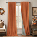 Burnt Orange 100% Blackout Window Curtain Panels Light Blocking Linen Boho Black Out Drape for Nursery 84 Inch Long Thermal Insulated Draperies for Living Room Bedroom Fall Decor 2 Pieces 52x84 Length