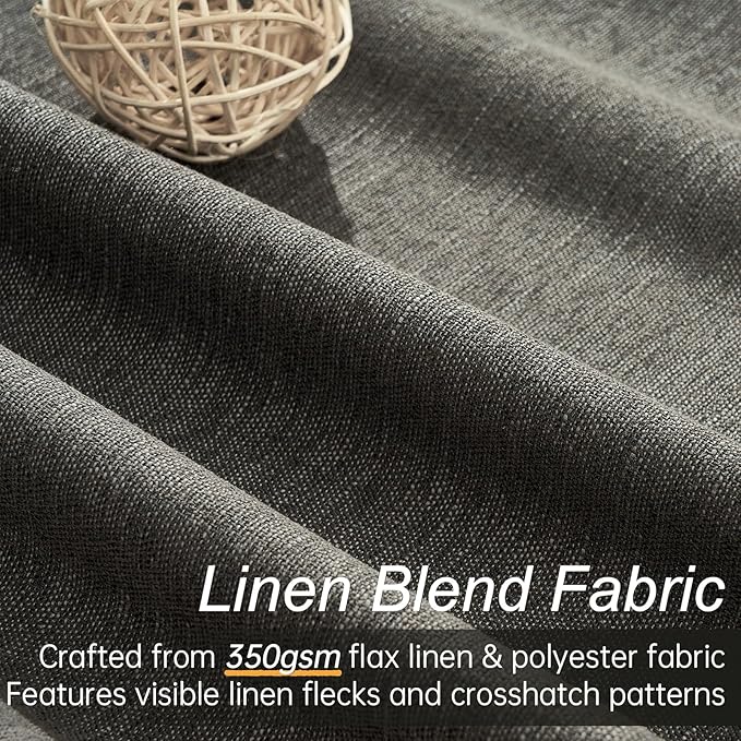 Topfinel Linen Blackout Curtain 90 Inches Long for Bedroom/Living Room Thermal Insulated Back Tab Linen Curtain Drapes Primitive Textured Burlap Effect Window Drapes 2 Panel, Heather Charcoal Gray