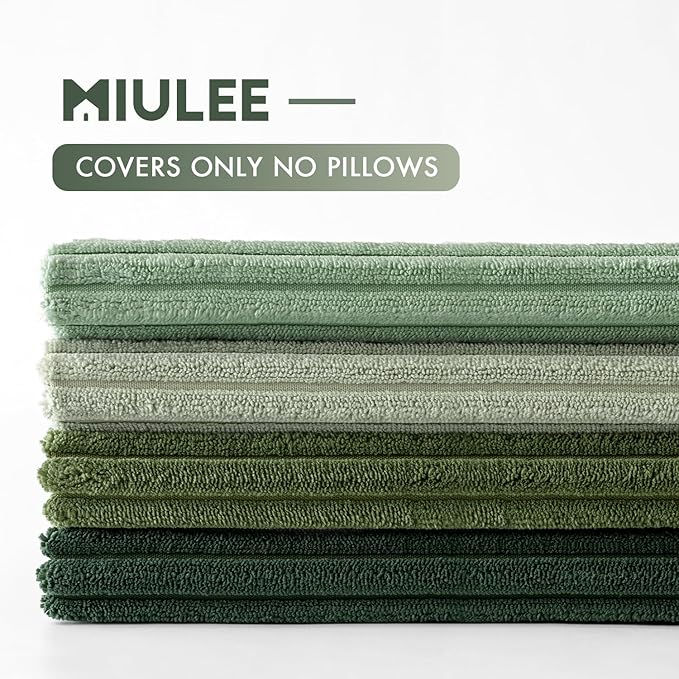 MIULEE Boho Farmhouse Sage Green Throw Pillow Covers 16x16 Inch Set of 4 Mordern Nordic Cushion Covers Soft Corduroy Spring Home Decor for Couch Bed Sofa Living Room Forest Green
