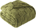 Exclusivo Mezcla Twin Size Flannel Fleece Blanket, Super Soft and Warm Lightweight Checkered Pattern Blankets for All Seasons, 60x80 Inches, Olive Green