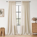 Linen Curtains for Living Room 90 Inches Long Modern Farmhouse Decor Light Filtering Semi Sheer Curtain Back Tab Neutral Luxury Rustic Burlap Coastal Drapes for Bedroom Office 52x90, 2 Panels