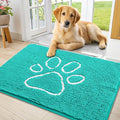 Smiry Dog Door Mat for Muddy Paws, Absorbent Dirt Trapper Non Slip Quick Dry Washable Chenille Mat for Mud Dogs, Entry Rug for Indoor and Outdoor (36x24 Inches, Turquoise and White)