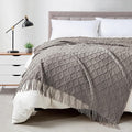 BOURINA Dark Grey Throw Blanket 50 x70 Inches Jacquard Argyle Throw Textured Solid Soft Throws and Blankets for Sofa or Bed Knitted Decorative Blanket
