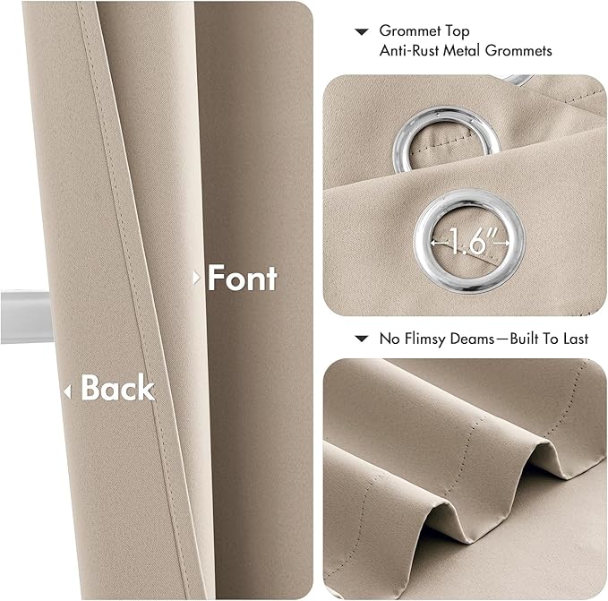 MIULEE Taupe Blackout Curtains - Bedroom Window Treatment Curtains Thermal Insulated Room Darkening Drapes for Living Room Kitchen Grommet Light Blocking Drapery, 40 x 54 Inches Long, 2 Panels