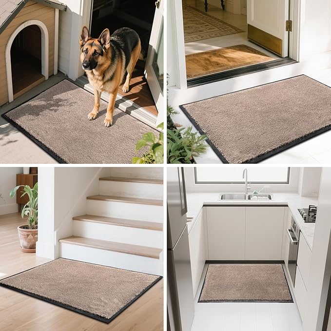 Mibao Dirt Trapper Door Mat for Indoor Outdoor, Waterproof All-Season, All-Weather Doormat, Heavy Duty Non-Slip Entrance Rug, Low Profile Absorbent Entrance Mat Carpet, 48" x 36", Beige