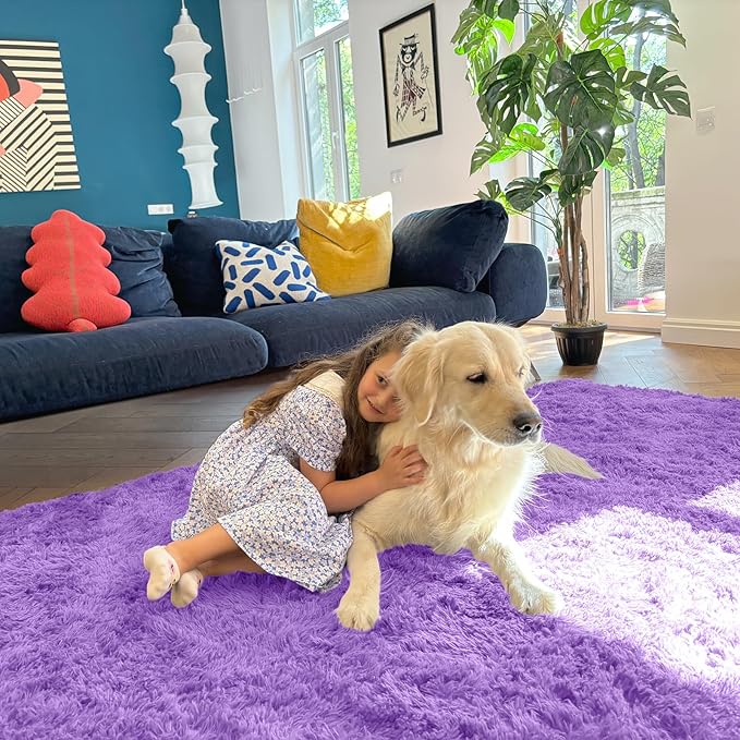 OLANLY 8x10 Machine Washable Large Area Rugs for Living Room, Bedroom, Soft Fluffy Shaggy Bedside Rug, Indoor Floor Carpet for Kids Girls and Boys, Dorms, Nursery, Home Decor Aesthetic, Purple