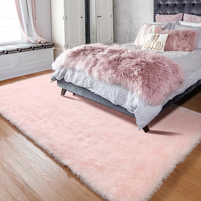 ONASAR Pink Rugs for Bedroom Girls, Fluffy 4x6 Soft Plush Fuzzy Shaggy Kids Area Rug, Cute Indoor Floor Carpet for Teen Boys Dorm Nursery Bedside Home Living Room Decor Aesthetic