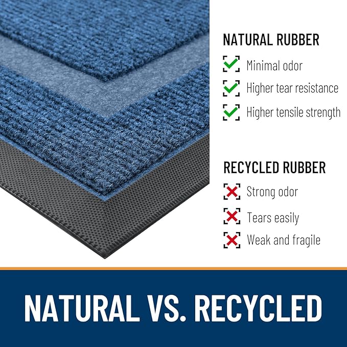 OLANLY Half Circle Door Mat Indoor Outdoor Entrance Welcome, Waterproof All-Season, All-Weather Doormat, Sturdy Natural Rubber, Low Profile, Easy Clean Patio Porch Entryway Mat, 58x23, Light Blue