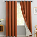 Yakamok Burnt Orange Linen Curtains 100% Blackout 96 Inches Long,Room Darkening Textured Curtains for Living Room Thermal Grommet Bedroom Curtains 2 Panels with White Liner