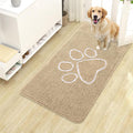 OLANLY Dog Door Mat for Muddy Paws 40x24, Paw Print Design, Absorbs Moisture and Dirt, Absorbent Non-Slip Washable Doormat, Quick Dry Chenille Mud Mat for Dogs, Entry Indoor Entryway Carpet, Beige