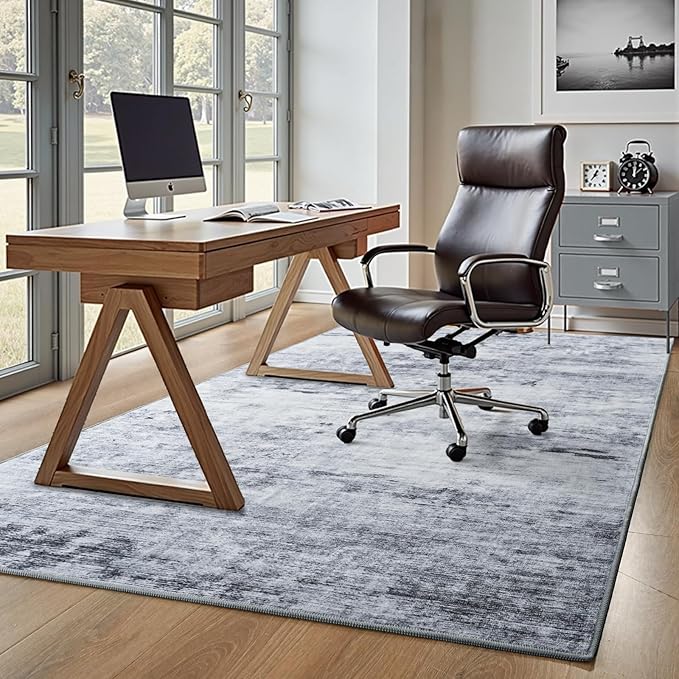 Toneed 5x7 Area Rugs for Living Room Bedroom Dining Room Washable Rug Modern Abstract Non Slip Low Pile Soft Rug Grey