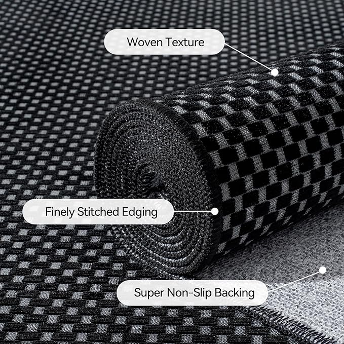 YDKGL 2x5 ft Hallway Runner Rug Boho Woven Washable Long Kitchen Runner Rugs Mat Non Slip, Soft Entryway Laundry Hall Runner Floor Carpet for Indoor Backdoor Bedroom Kitchen Living Room, Black