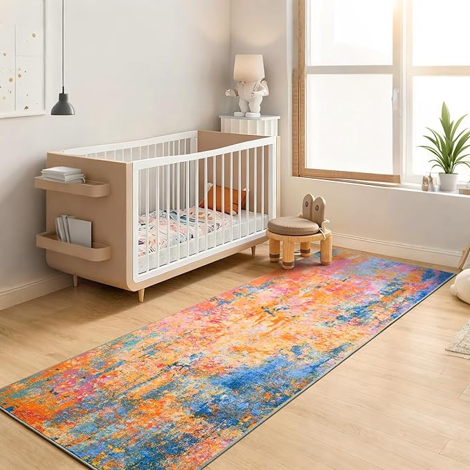 2x6 Rainbow Rug Runners for Hallways Kitchen Runner Rug Non Slip Washable Colorful Long Runner Rugs with Rubber Backing Soft Abstract Carpet Runner for Bedroom, Kitchen, Bathroom, Entryway
