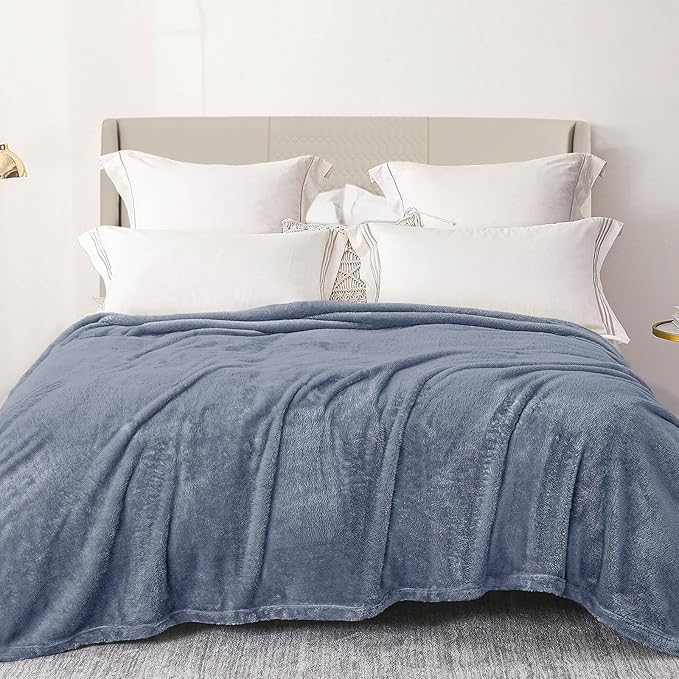 Exclusivo Mezcla Plush Fuzzy Fleece Bed Blanket Queen Size, Super Soft, Fluffy and Warm Blankets for Couch, Bed, All Season (Stone Blue, 90x90 Inches)