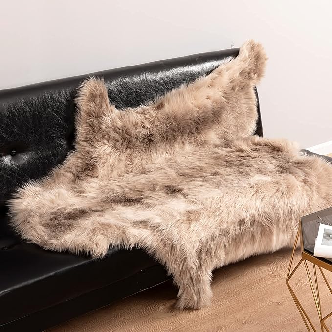 Carvapet Soft Fur Rugs Fake Reindeer Hide Area Rug Fluffy Faux Fur Carpet for Bedroom Floor Mat Home Decorative Throw Rug for Living Room, 4ft x 5ft, Brown