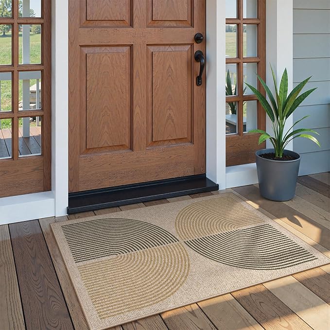 Lahome Enfys Rainbow Front Door Mat, 32"x48" Washable Non Slip Entry Way Rugs Indoor, Farmhouse Neutral Non Slip Non Shedding Lightweight Floor Carpet for Kitchen Bedroom Porch