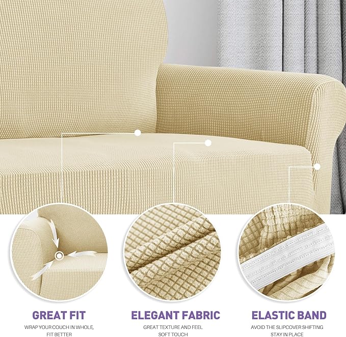 ZNSAYOTX Super Stretch Chair Slipcover Universal Sofa Chair Covers for Living Room Dogs Pet Furniture Protector Spandex Armchair Slipcovers with Anti Slip Foam Sticks (Beige, Chair)