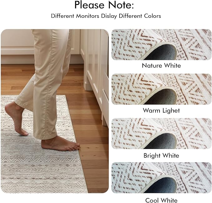 3x7 Washable Hallway Runner Rug - Moroccan Non-Slip Indoor Table Long Runners for Entryway Soft Low-Pile Neutral Rugs for Kitchen Waterproof Geometric Carpet for Bedroom Bathroom Laundry 3x7 Beige