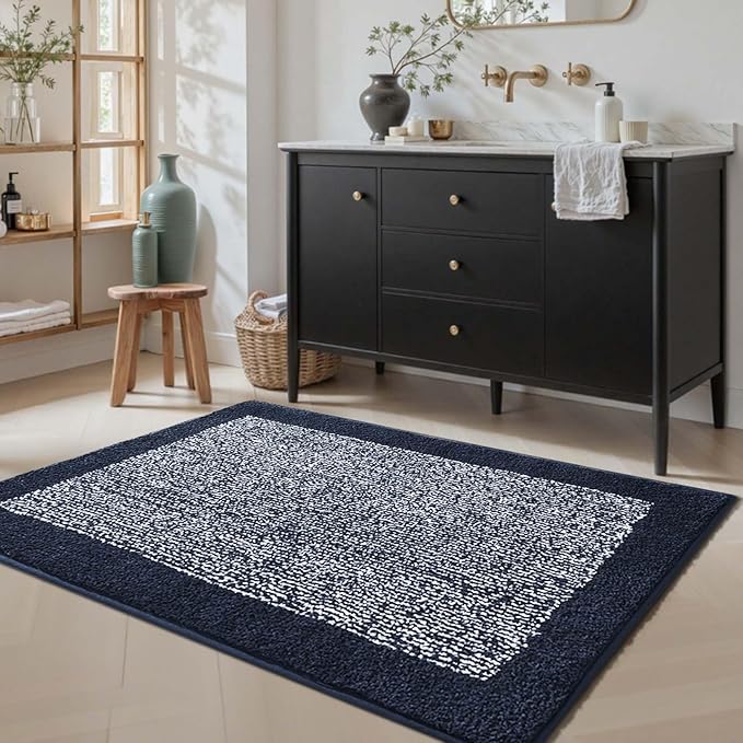 48x32 Large Bathroom Rugs Washable Non Slip, Dark Blue Bath Mat for Bathroom Floor Tub, Soft Absorbent Quick Dry Mats for Shower, Bathtub,Home Decor