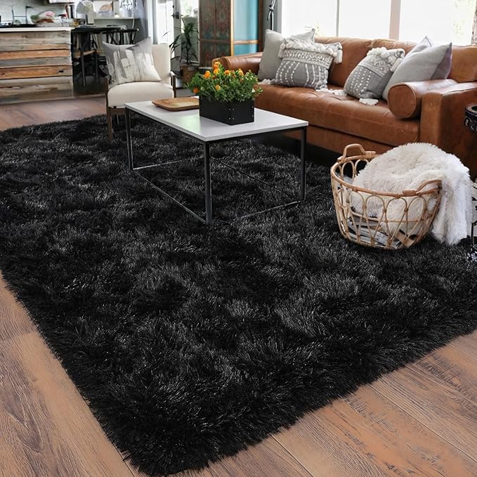 Rugs for Living Room 5x7, Soft Shaggy Modern Shag Black Area Rug for Bedroom, Upgrade Non-Slip Plush Fluffy Carpet for Kids Boys Girls Room Home Decor Aesthetic