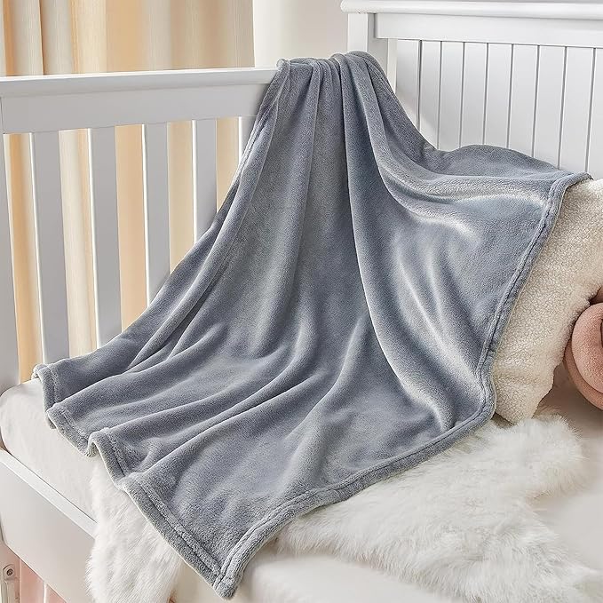 KMUSET Kids Blanket for Boys Girls 30x40 inches, Soft Cozy Fuzzy Swaddle Throw Blanket, Small Fleece Blanket for Crib Stroller, Grey