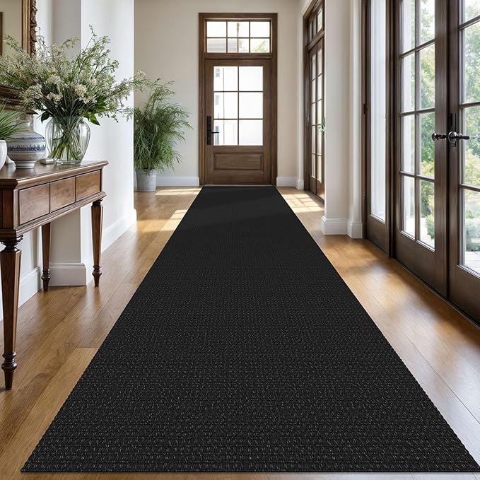 KOZYFLY Extra Long Runners for Hallways 3x16 ft Washable Kitchen Runner Non Slip Rubber Backed Hallway Rug Cotton Entryway Runner Rug Floor Carpet for Indoor Hall, Kitchen, Stair, Black/Dark Grey