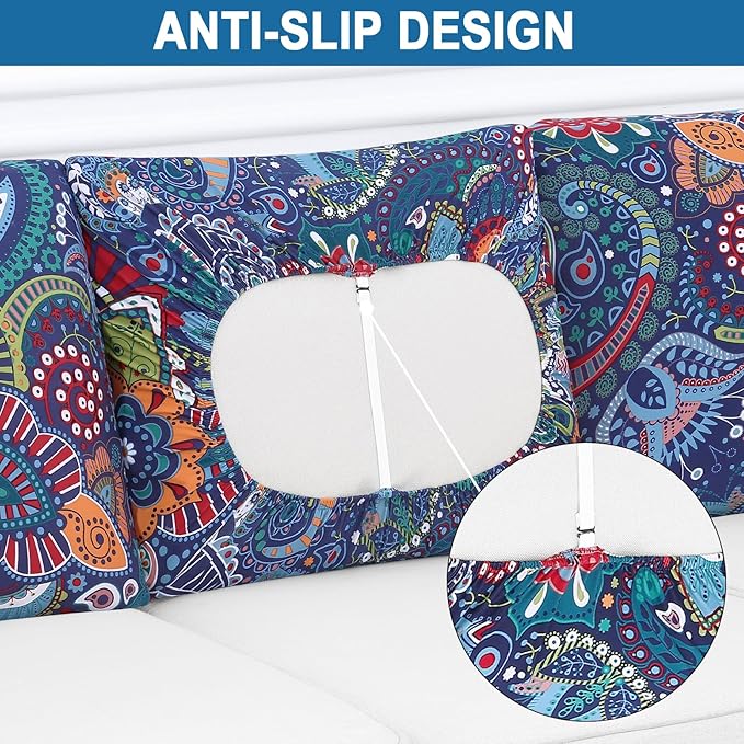 Smiry Printed Couch Cushion Covers, Stretch Soft Couch Covers for Sofa, Washable Non-Slip Sofa Slipcover Furniture Protector for Indoor and Outdoor (Backrest L, Blue Green)