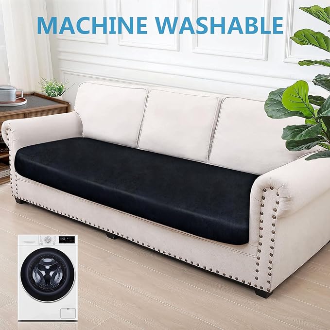 Leather Look Couch Cushion Covers Sofa Seat Slipcovers Sets Couches Furniture Protector for Sectional Armchair Loveseat Pets Kids Stretch Spandex Fabric (1 Cushion Sofa, Navy)