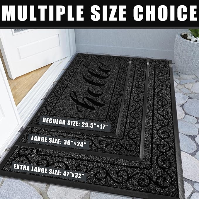 Yimobra Welcome Mats for Front Door 29.5x17, Heavy Duty Waterproof Outdoor Door Mat Outside Entrance, Non-Slip Low Profile Indoor Entryway Mat for Garage Patio, Black