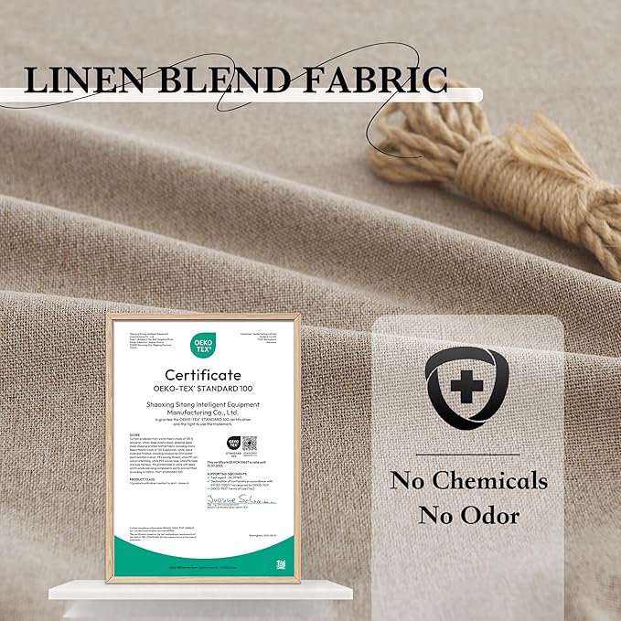 RYB HOME 100% Blackout Flax Linen Curtains, UV Protection Drapes for Bedroom, Rod Pocket & Back Tab UV Protection Drapes, Living Room & Villa Theater, Set of 2, W52 x L108, Mocha