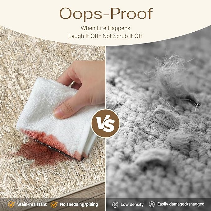 9x12 Washable Area Rug for Living Room Bedroom Vintage Beige Non Slip Carpet Traditional Retro Soft Low Pile Large Throw Rug for Dining Room Kitchen Office Indoor