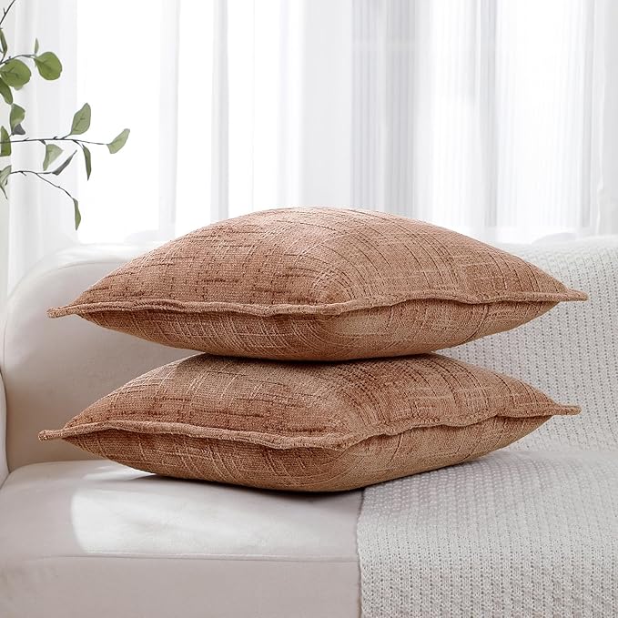 HPUK Fall Chenille Soft Throw Pillow Covers 18x18 Set of 2, Accent Cushion Covers for Living Room, Bedroom, Decorative Solid Color Pillow Covers for Couch, Sofa, Chair, Coral