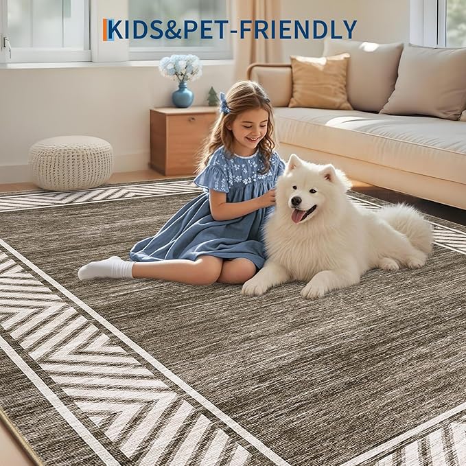 GarveeHome Washable Hallway Rug 2x6 Narrow Modern Bordered Floor Runner, Non-Shedding Contemporary Bedside Rug, Foldable Ultra-Thin Carpet Runner for Bedroom, Kitchen, Laundry Room, Brown