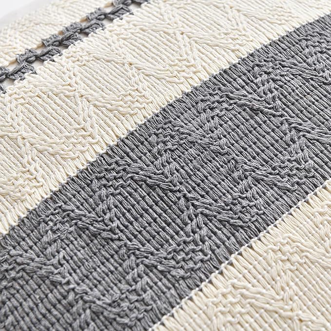 Fancy Homi Set of 1 Neutral Grey Farmhouse Big Decorative Throw Pillow Covers 24x24 Inch for Couch Bed Chair, Vintage Country Rustic Retro Room Decor, Soft Thick Cotton Handmade Woven Cushion Case