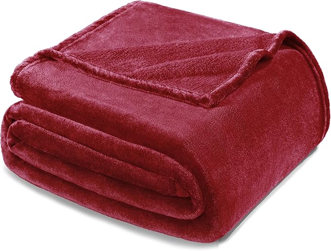 Exclusivo Mezcla Fleece Deep Red Throw Blanket for Couch, Sofa, Super Soft and Warm Blankets, All Season, Cozy, Plush, Lightweight, 50x60 Inches