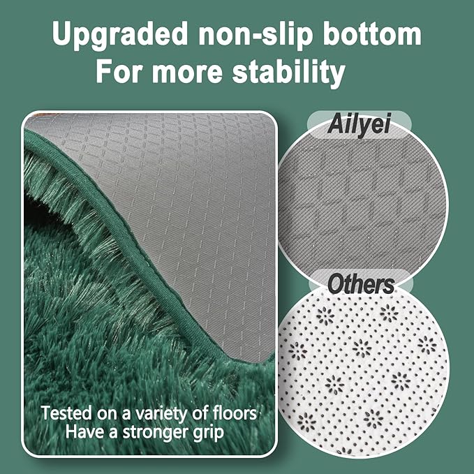 Soft Runner Rugs for Bedroom Hallways New Upgraded Non-Slip Bottom, 2x3 Green Fluffy Shag Throw Area Rug for Bedside Dorm, Long Shaggy Furry Carpet for Nursery Living Room