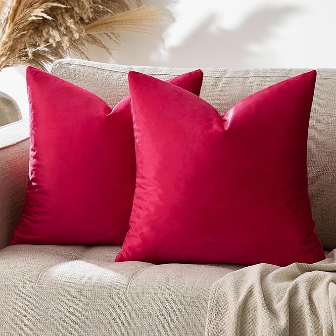 GIGIZAZA Decor Throw Couch Pillow Covers,Set of 2 Sofa Cushion Red Pillow Covers,Velvet Pillow Cases 24 x 24inch