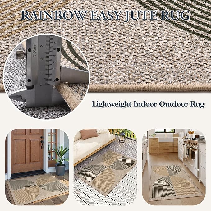 Lahome Enfys Rainbow Front Door Mat, 32"x48" Washable Non Slip Entry Way Rugs Indoor, Farmhouse Neutral Non Slip Non Shedding Lightweight Floor Carpet for Kitchen Bedroom Porch