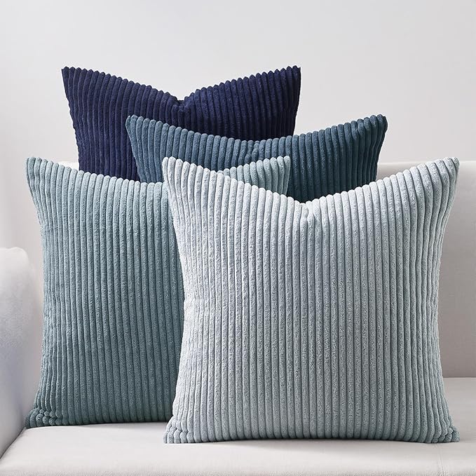 Topfinel Decorative Throw Pillow Covers Cushion Cases, Set of 4 Soft Velvet Modern Double-Sided Designs, Mix and Match for Home Decor, Pillow Inserts Not Included (24x24 inch, Blue)