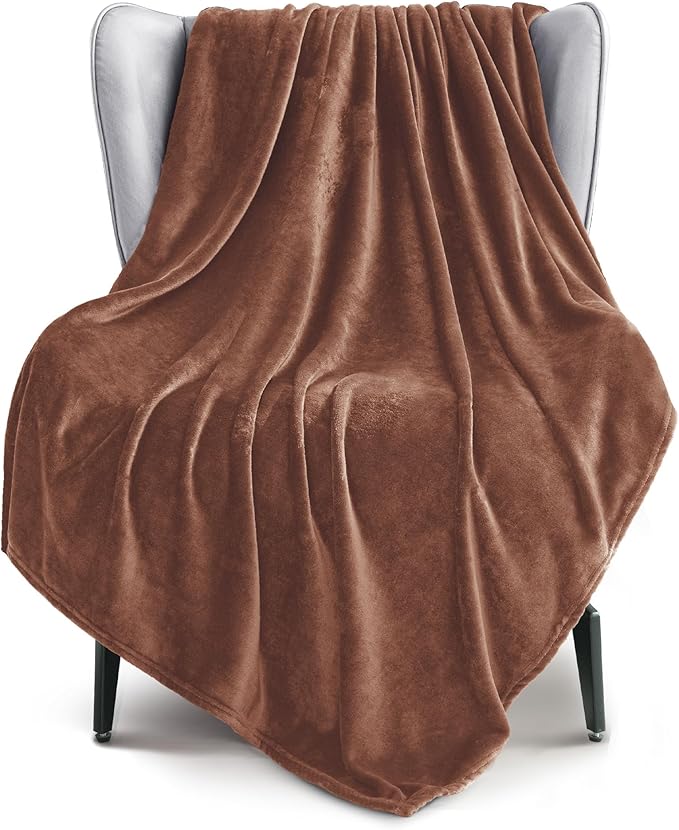 Exclusivo Mezcla Fleece Brown Throw Blanket for Couch, Sofa, Super Soft and Warm Blankets, All Season, Cozy, Plush, Lightweight, 50x60 Inches