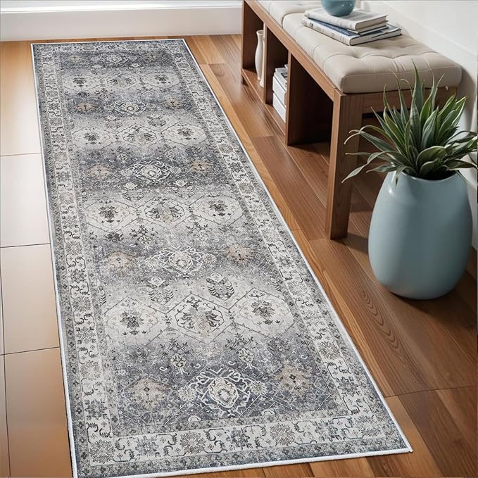 TOPRUUG Hallway Runner Rug 2x6 - Non Slip Hallway Runner Rug Stain Resistant Durable Kitchen Rugs and Mats Non Skid Soft Washable Waterproof Carpet Runner for Living Room Bedroom Bathroom (Grey, 2X6)