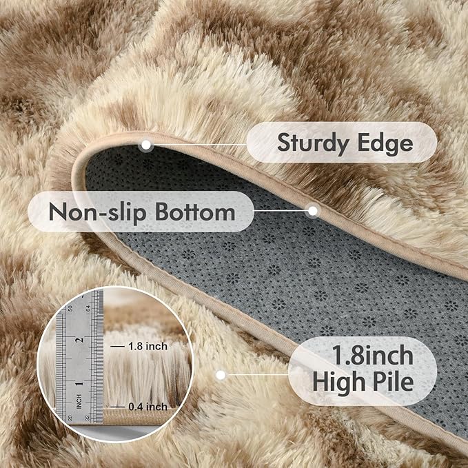6x9 Ft Large Shag Rugs for Living Room Decor, Tie-Dyed Ultra Soft Fluffy Furry Area Rugs for Bedroom Indoor Floor, Aesthetic Carpet for Kids Home (Khaki)